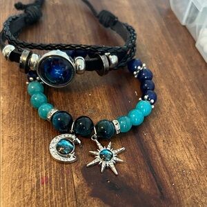 Moon and sun together 1 Paz gemstone bracelet + leather planetary bracelet  (2 )